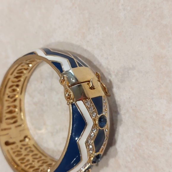 4 for $50 Fashion Jewelry Bracelet Signed JB Hinged Clasp Crystal Inlay Pattern - Picture 4 of 7